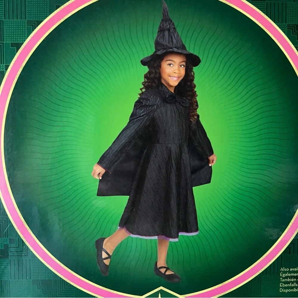 Wicked Elphaba Witch Costume dress for Kids NEW - Black dress cape hat